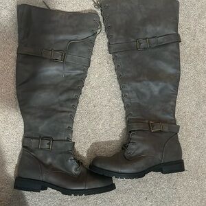 Over the knee brown boots